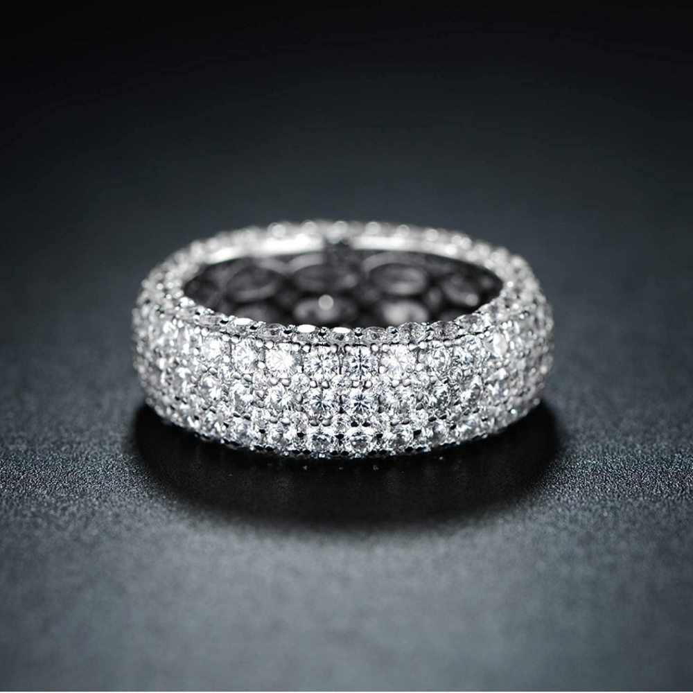 White Gold plated Eternity Ring wide band, new in box